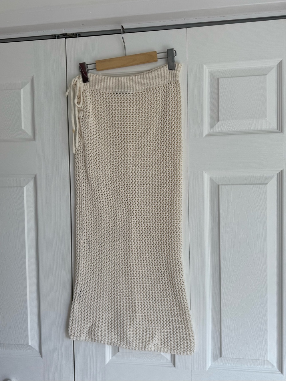 Zara Cream Knit Maxi Skirt with Side Tie Detail